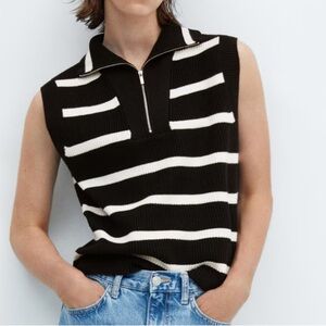 Mango XS-STRIPED GILET WITH ZIP